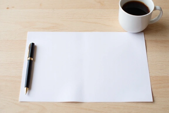Minimalist image of a pen and paper on a desk, clean and inviting
